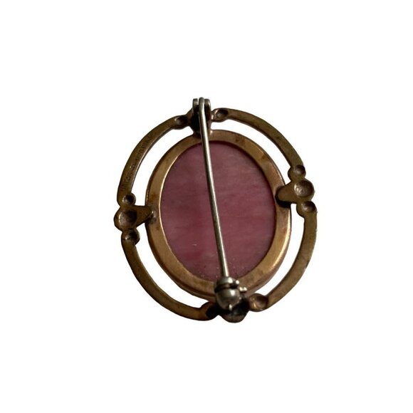 Vintage Uncas 10K Gold Filled Brooch Pink Oval Stone Romantic Signed - Picture 7 of 9
